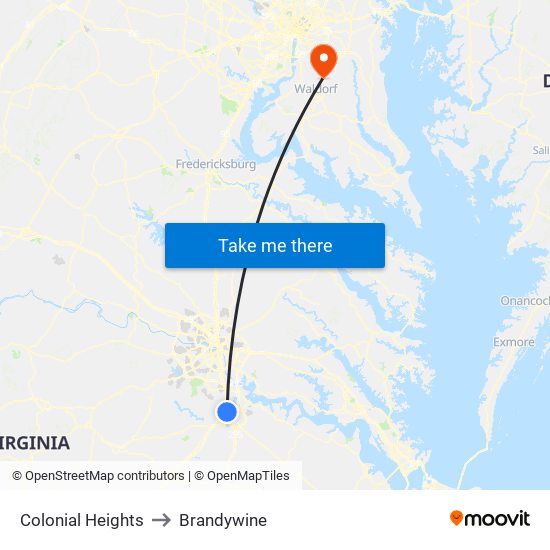 Colonial Heights to Brandywine map