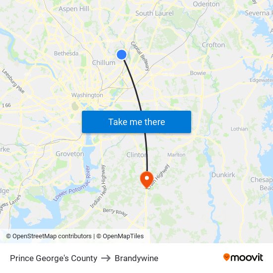 Prince George's County to Brandywine map