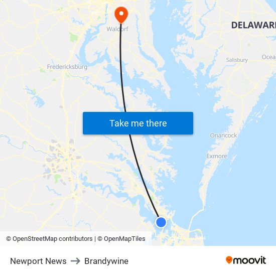 Newport News to Brandywine map