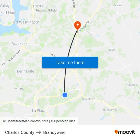 Charles County to Brandywine map
