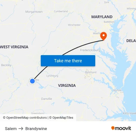 Salem to Brandywine map