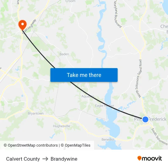 Calvert County to Brandywine map