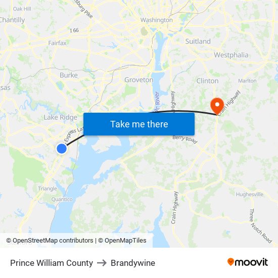 Prince William County to Brandywine map