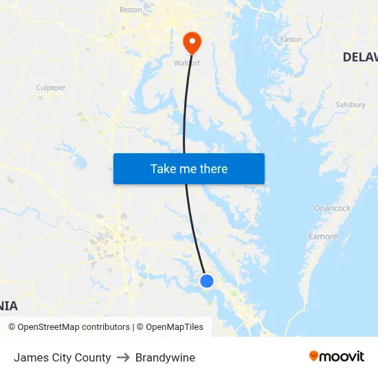 James City County to Brandywine map