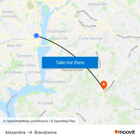 Alexandria to Brandywine map