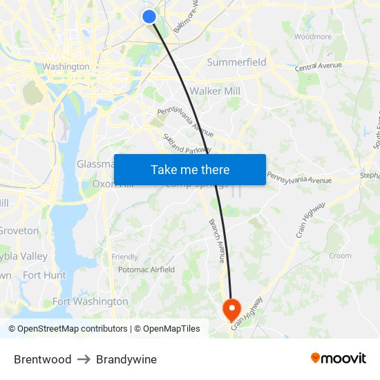 Brentwood to Brandywine map