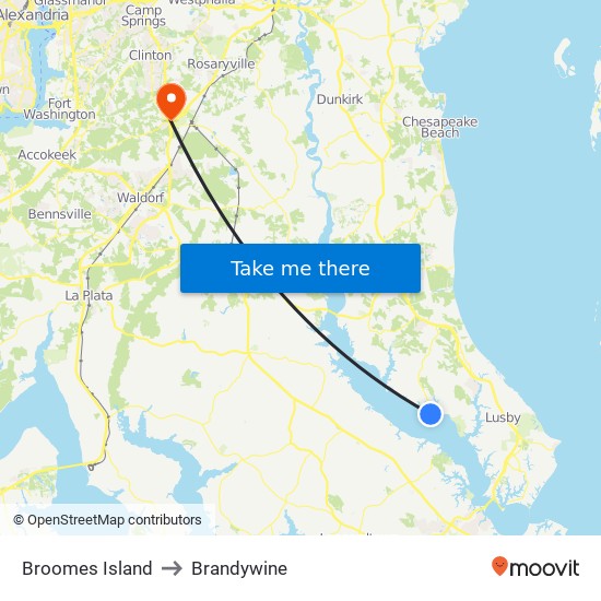 Broomes Island to Brandywine map