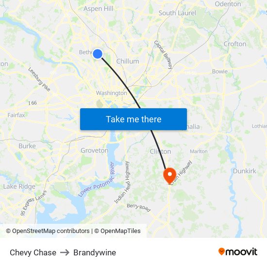 Chevy Chase to Brandywine map