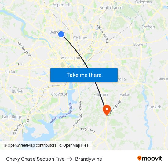 Chevy Chase Section Five to Brandywine map