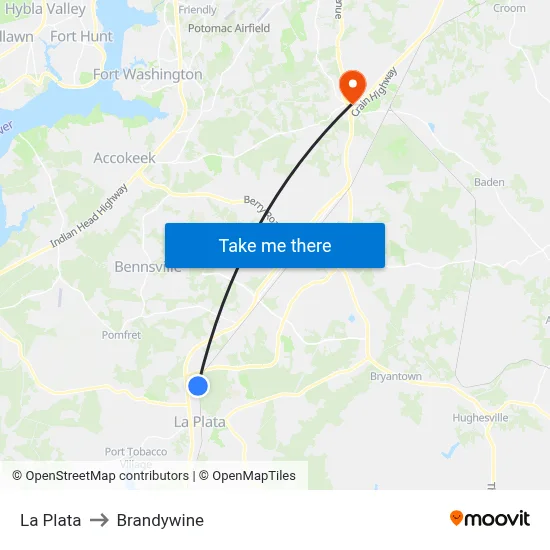 La Plata to Brandywine map
