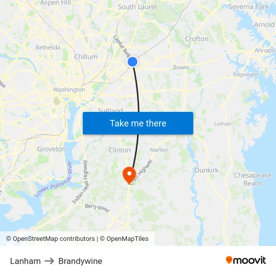Lanham to Brandywine map