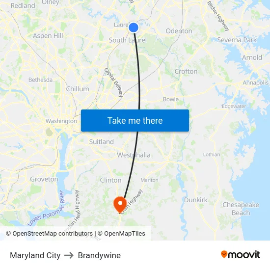 Maryland City to Brandywine map