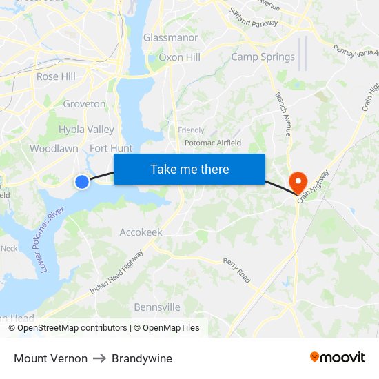 Mount Vernon to Brandywine map