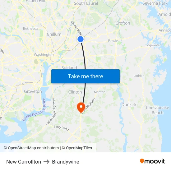 New Carrollton to Brandywine map