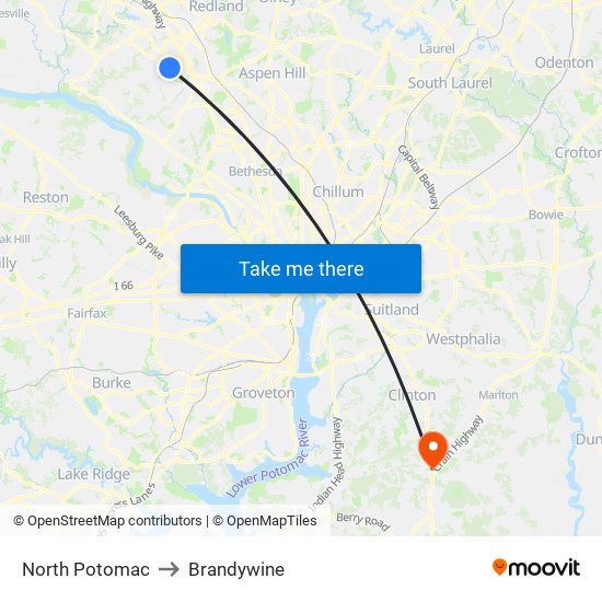 North Potomac to Brandywine map