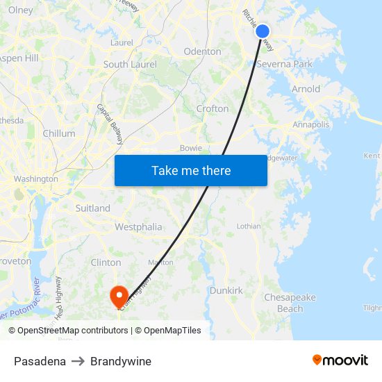 Pasadena to Brandywine map