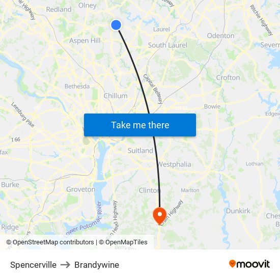 Spencerville to Brandywine map