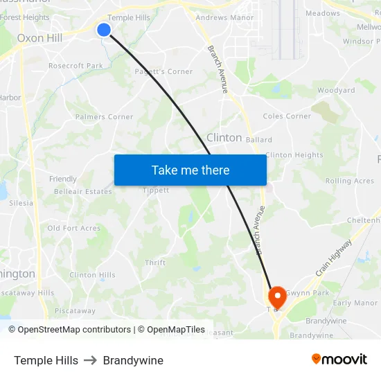 Temple Hills to Brandywine map