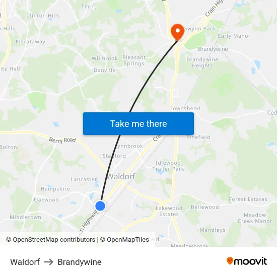 Waldorf to Brandywine map