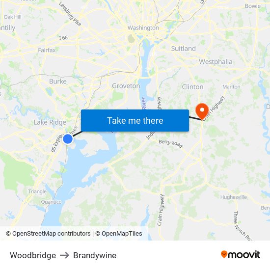 Woodbridge to Brandywine map