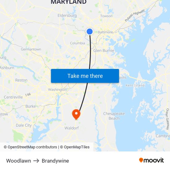 Woodlawn to Brandywine map