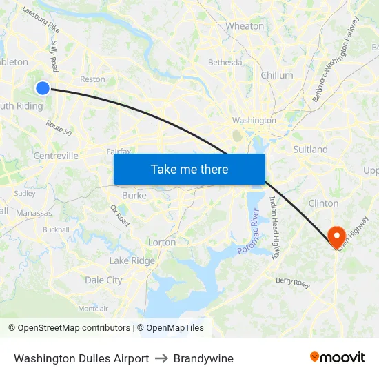 Washington Dulles Airport to Brandywine map