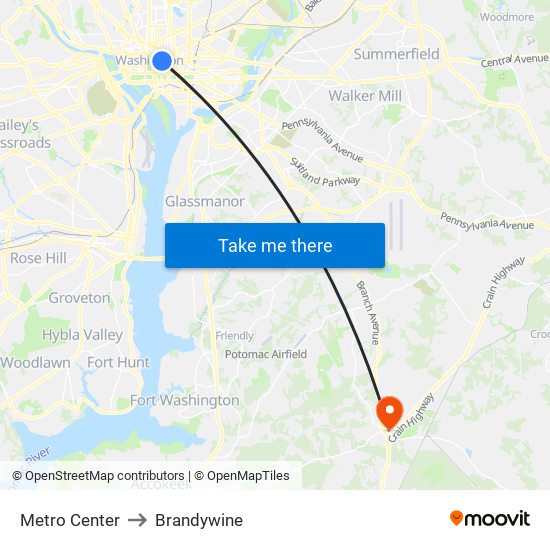 Metro Center to Brandywine map