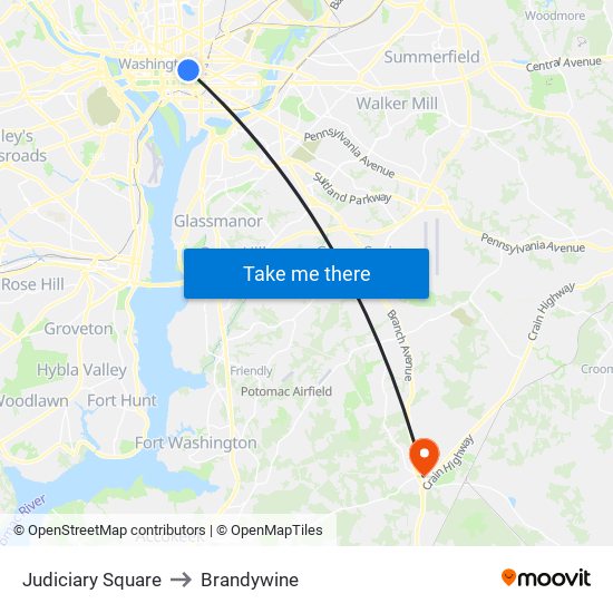 Judiciary Square to Brandywine map