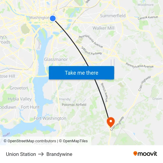 Union Station to Brandywine map