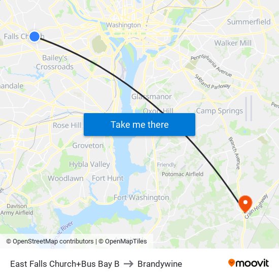 East Falls Church+Bay B to Brandywine map