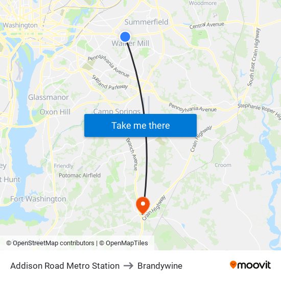 Addison Road Metro Station to Brandywine map