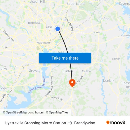 Hyattsville Crossing Metro Station to Brandywine map