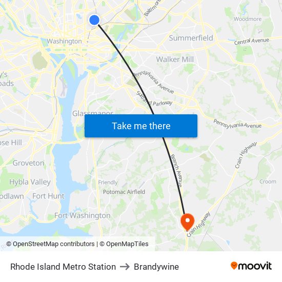 Rhode Island Metro Station to Brandywine map