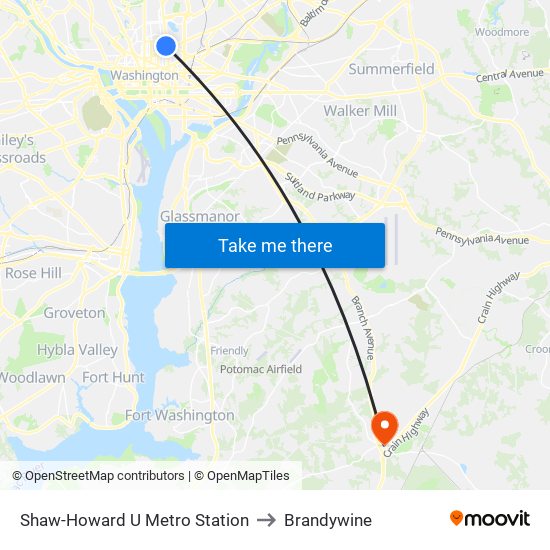 Shaw-Howard U Metro Station to Brandywine map