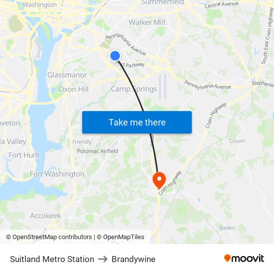 Suitland Metro Station to Brandywine map