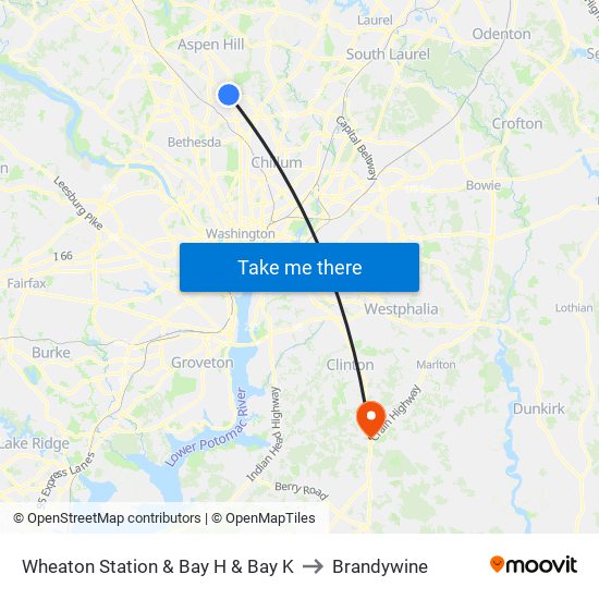 Wheaton Station  & Bay H & Bay K to Brandywine map