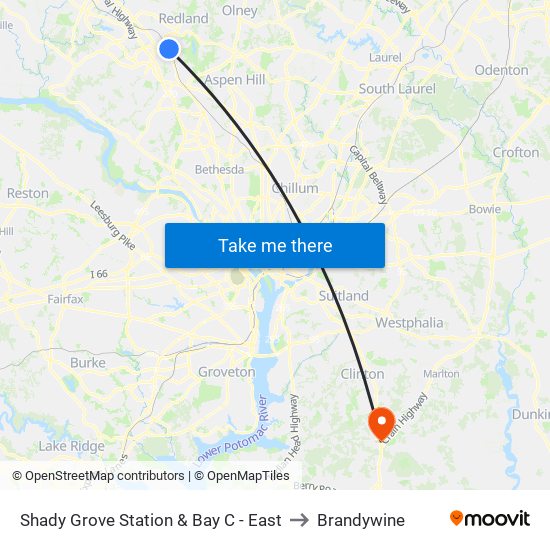 Shady Grove Station & Bay C - East to Brandywine map