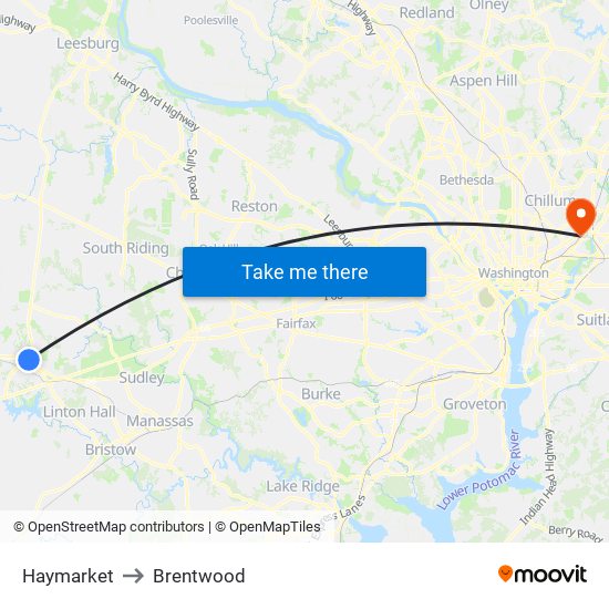 Haymarket to Brentwood map