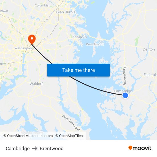 Cambridge to Brentwood map