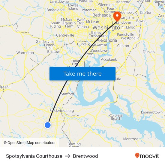 Spotsylvania Courthouse to Brentwood map