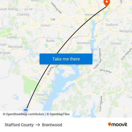 Stafford County to Brentwood map