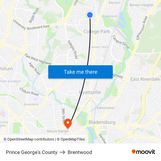 Prince George's County to Brentwood map