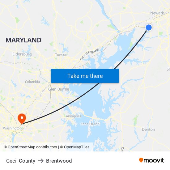 Cecil County to Brentwood map