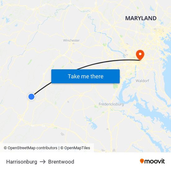 Harrisonburg to Brentwood map