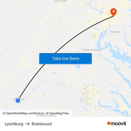 Lynchburg to Brentwood map