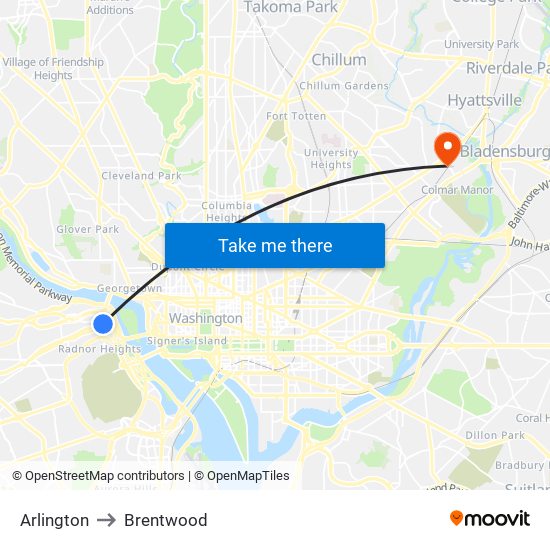 Arlington to Brentwood map