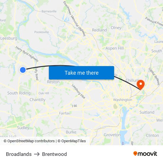 Broadlands to Brentwood map