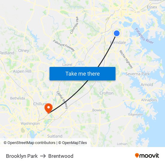 Brooklyn Park to Brentwood map