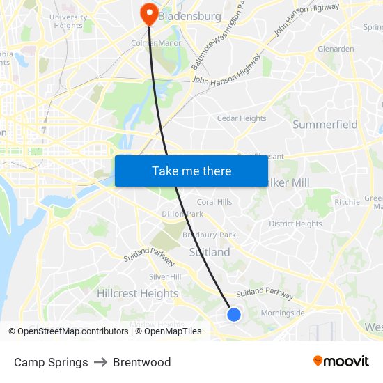 Camp Springs to Brentwood map