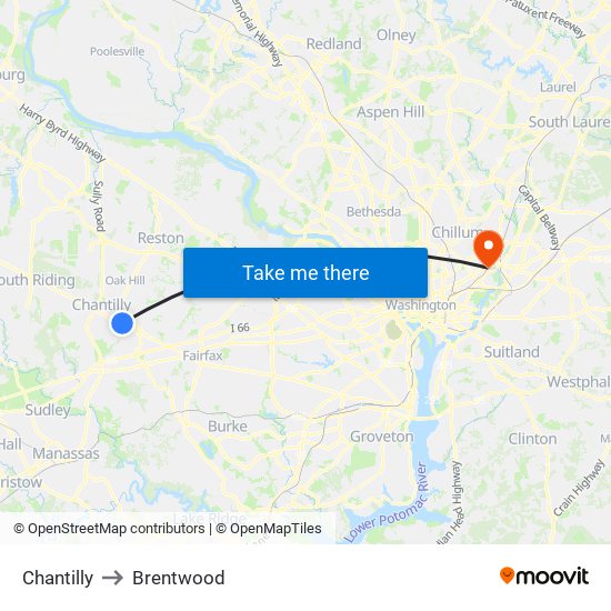 Chantilly to Brentwood map